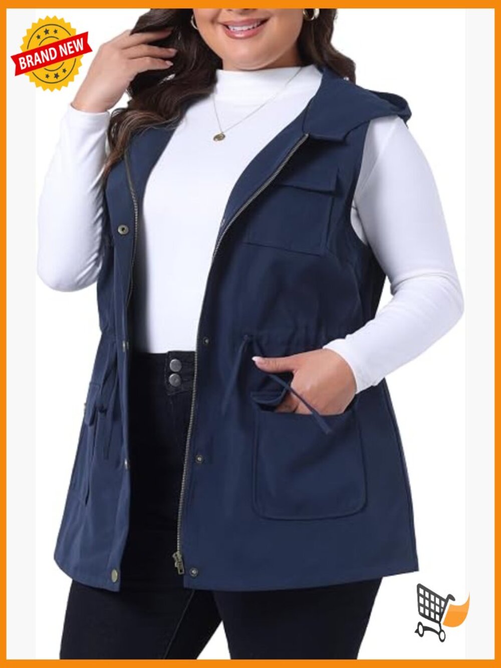 Plus Size Utility Vest with Pockets, Lightweight Anorak
